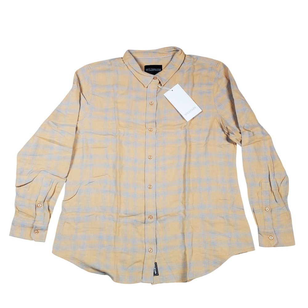 Wildfang Essential Long Sleeve Flannel Button Up Shirt Women XL Yellow Plaid Y2K - Picture 2 of 10